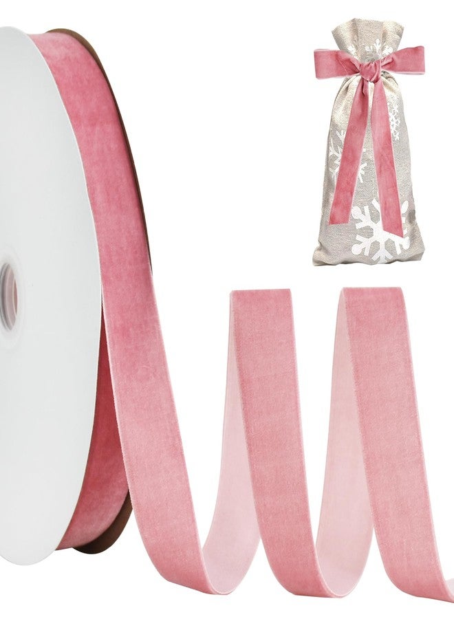 TONIFUL Pink Rose Gold Velvet Ribbon 1 Inch x 25yds, Vintage Velvet Ribbons, for Christmas Wreath Decoration Handmade Craft Ornaments Gift Wrapping & Bow Making, Valentine's Day Bouquet Packaging - Image 1